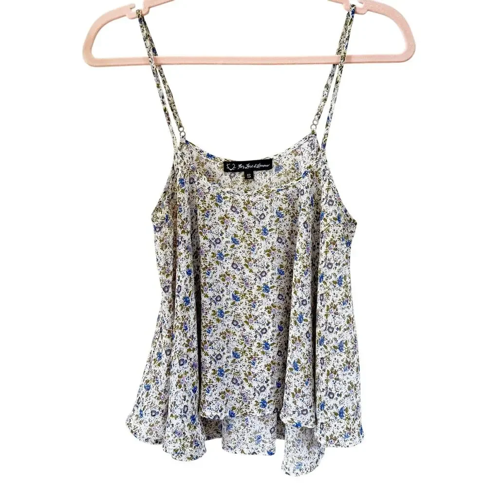 FOR LOVE & LEMONS Tour Bus Cropped Tank Size Small Cream Floral Sheer Chiffon - Picture 1 of 11